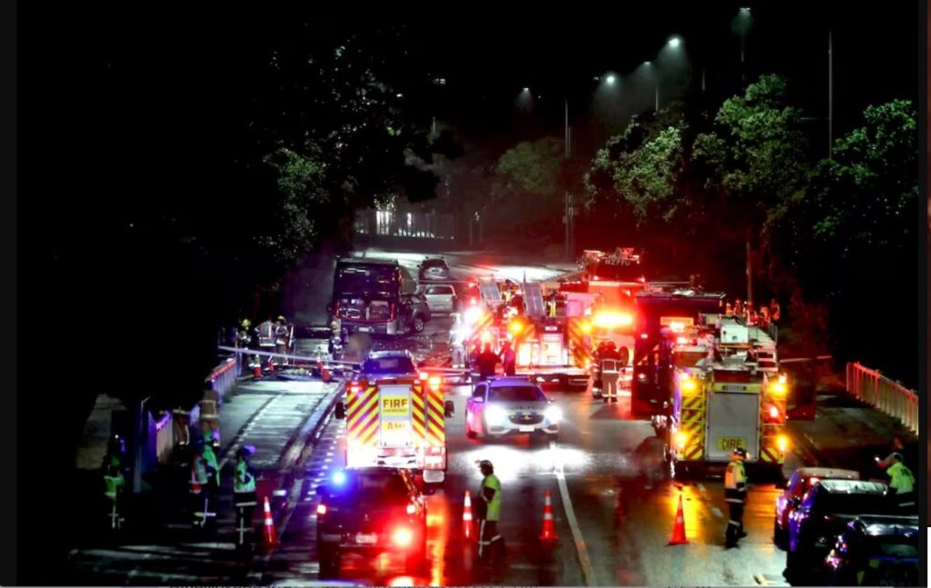 Auckland Transport Bus Fire, Electric Bus, Car accident, Auckland, New Zealand, 